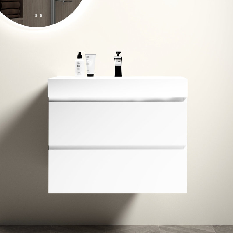 Armoire de salle de bain blanche 30 po - Flair moderne, offre de rangement suffisante, tiroir silencieux, meuble-lavabo à poignée, conception montée, espace supplémentaire, tiroirs, tiroir sophistiqué
