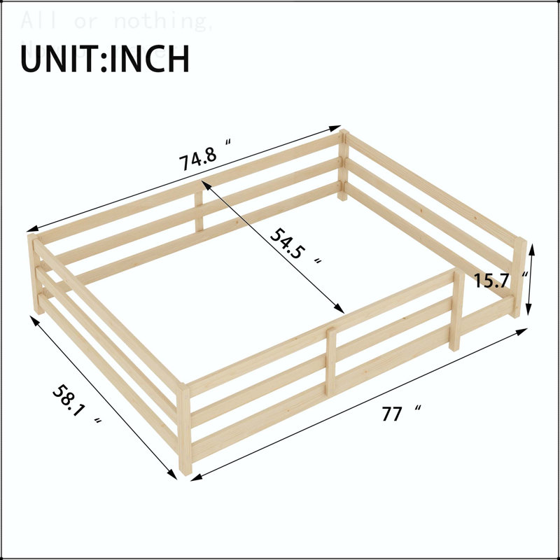 Lit double sur pied avec clôture Montessori, Lit double, Oak