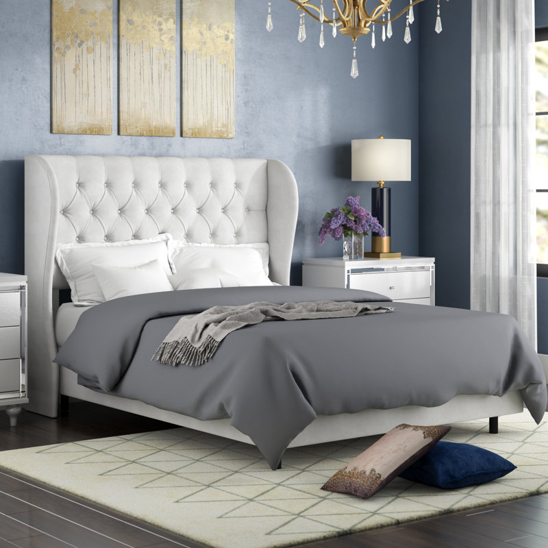 Knaresborough Upholstered Wingback Bed, King, Classic White Velvet