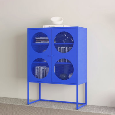 Armoire de rangement bleue avec portes, armoire d'appoint bleue moderne, armoire autoportante, buffet pour chambre à coucher, cuisine, bureau à domicile