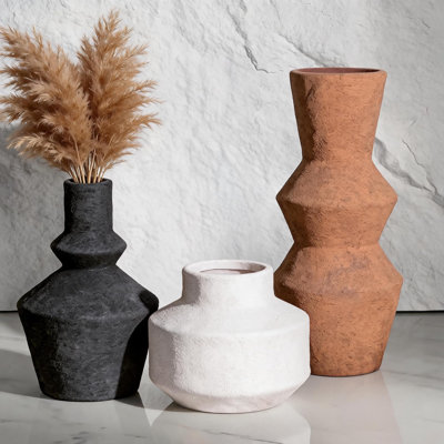 Modern Modern Ceramic Vase, Funnel Shaped, Farmhouse Rustic, Pampas Grass, Home Decor, Living Room Bedroom Kitchen Shelf Centerpiece, Set of 3, (Rust Red)