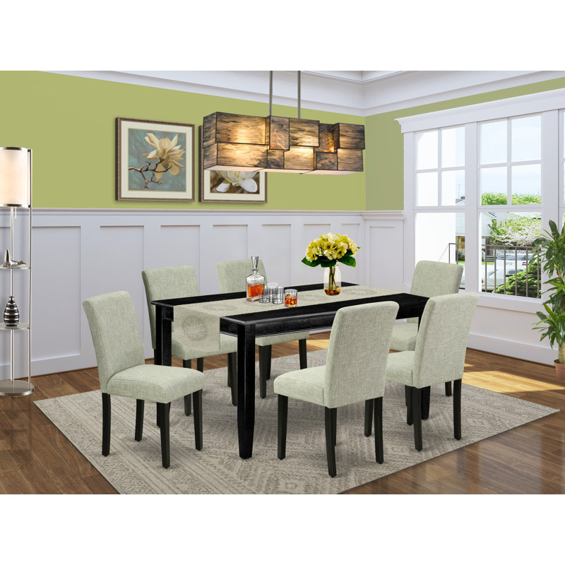 Ensemble de table et chaises de cuisine 7 pièces comprenant une table de salle à manger rectangulaire et 6 chaises rembourrées en similicuir de lait de poule, noir
