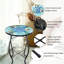 Table d'appoint d'extérieur en verre mosaïque, petite table basse d'appoint ronde pour porche, balcon, jardin, utilisation intérieure / extérieure, conception de tortue bleue transparente, 14 pouces