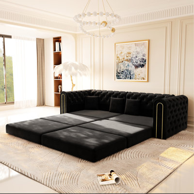 Canapé-lit 3 en 1 gain de place, velours beige, mobile, montage rapide et facile, idéal pour le salon. Gain de place : 230 cm (90,6 po). Profondeur d'assise : 68 cm (26,8 po). Hauteur du siège : 21 cm (8,3 po). Couleur : beige. Convient aux petits appartements et aux chambres d'amis.