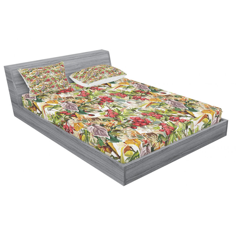 Microfiber Floral Sheet Set, Queen Sheet Set with Fitted Sheet
