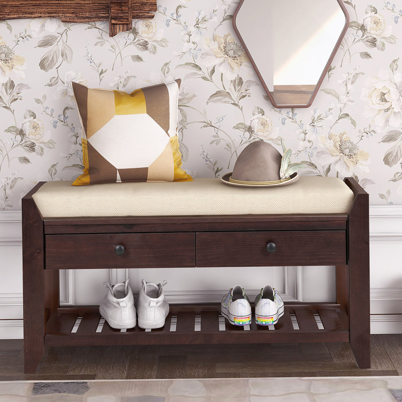 Shoe Rack With Cushioned Seat And Drawers, Multipurpose Entryway Storage Bench, Espresso