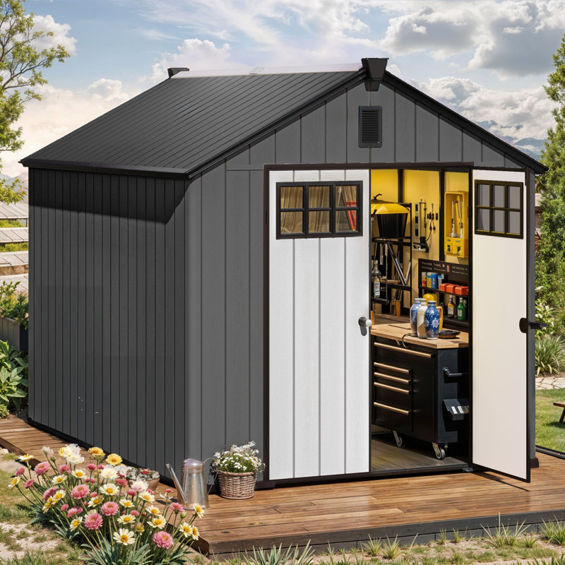 Remise de rangement extérieure 8 x 10 pi avec plancher, Gris
