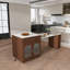 Îlot de cuisine extensible de 80 po de largeur avec plateau en faux marbre, table de salle à manger à abattants et prises intégrées-1515610799