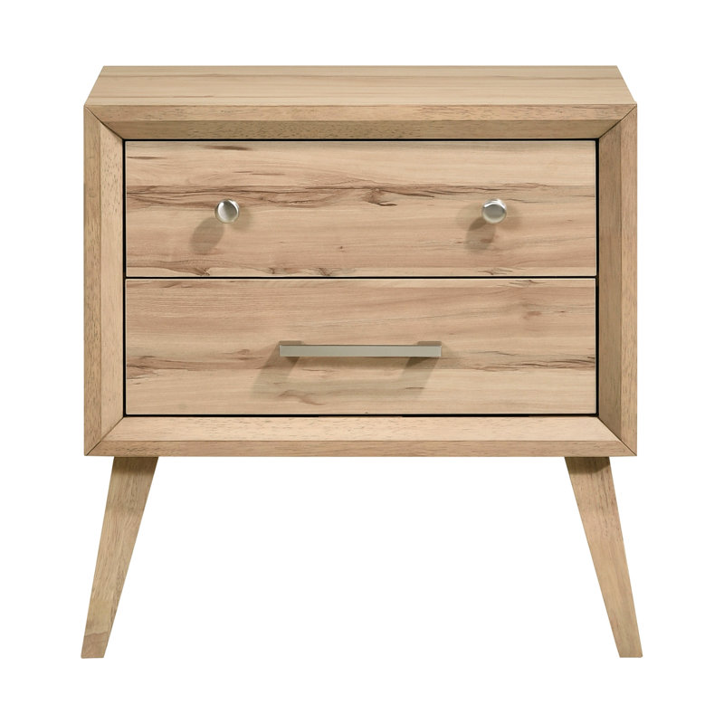 Table de chevet en chêne naturel, 2 tiroirs, table de chevet 2 pièces Mid-Century
