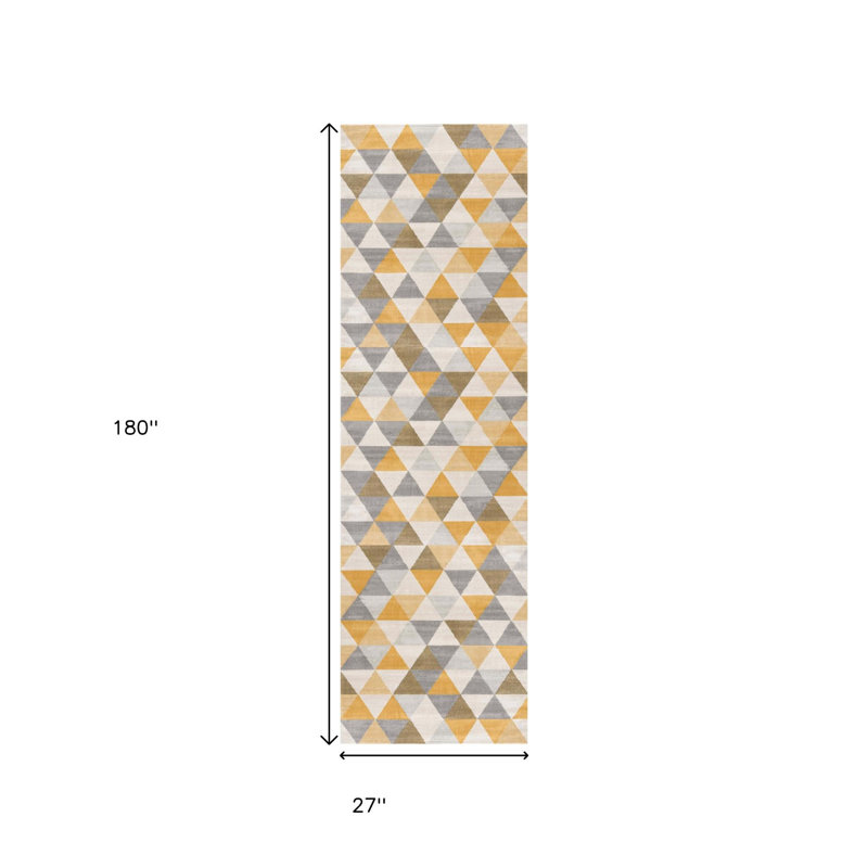 8' X 10' Yellow and Ivory Geometric Area Rug, Rectangle 2' x 15'