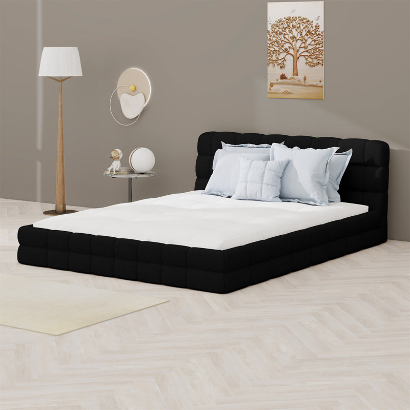 Lit plateforme en tissu d'ameublement, Noir