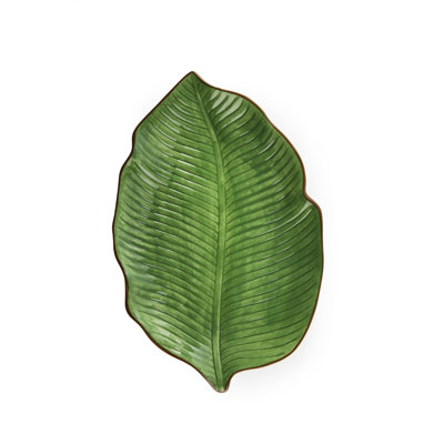 Excelsa Foliage Porcelain Ceramic Stainless Steel Platter Serving Dish