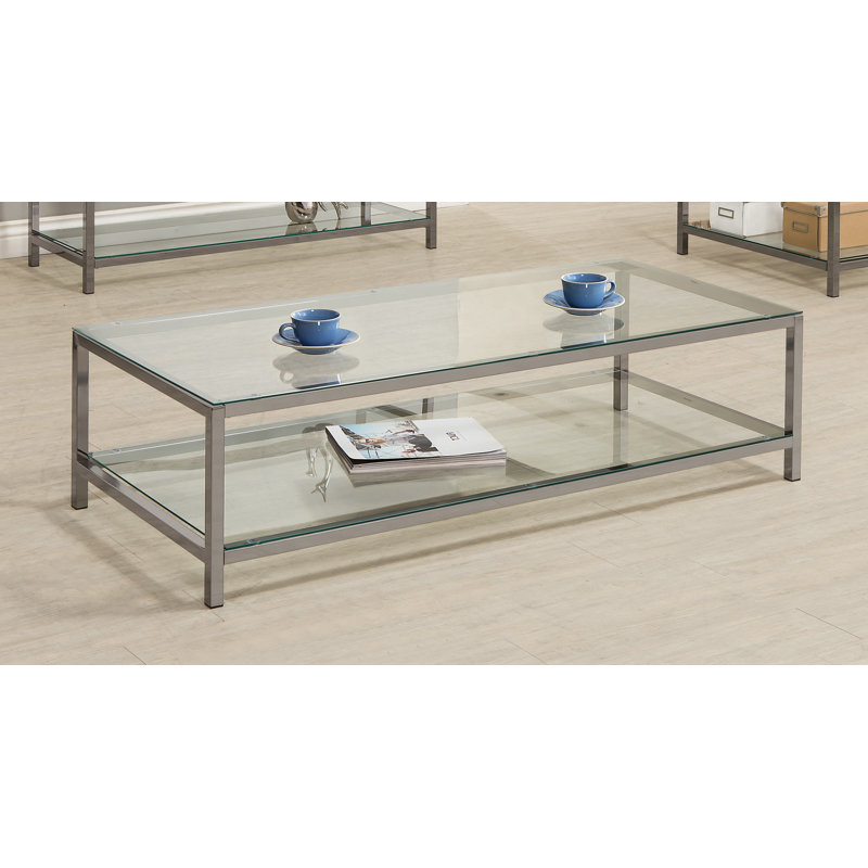 Table basse Jaynanne avec plateau en verre en nickel transparent et noir