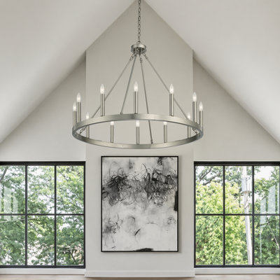12-Light Candle Style Dimmable Wagon Wheel Chandelier