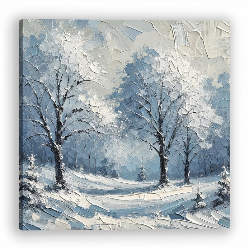 «Winter's Embrace»: Reproduction d'art sur toile, arbres jumeaux texturés dans la neige, H 20 po x l 20 po x P 1,5 po