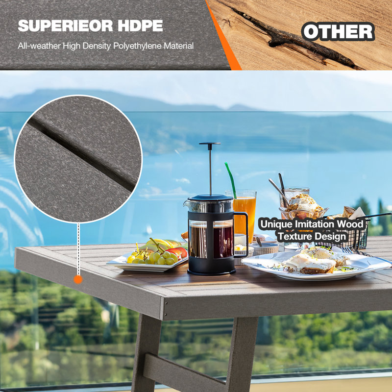 Gray 5-Piece HDPE and Metal Patio Dining Set with Umbrella Hole
