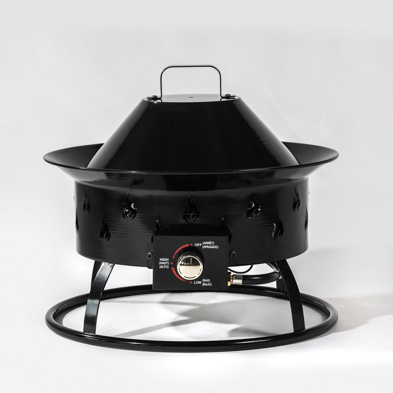 19" Propane Gas Fire Pit - 50000 Btu Round Steel Ultra-portable Fire Pit, Etl-certified With Lava Rocks & Carry Lid For Patio, Camping, Beach, Backyard - Black