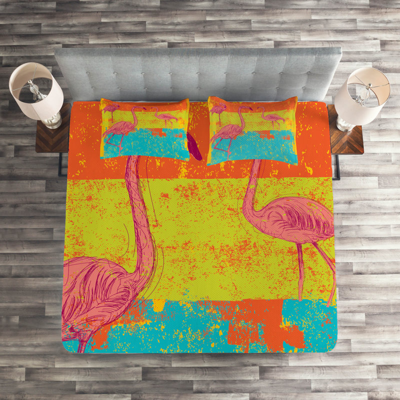 Flamingo Polyester Coverlet, King Bedspread + 2 Shams