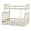 Lit simple superposé au dessus d'un lit double avec tiroirs de rangement, lit superposé en bois avec échelle et garde-corps - crème