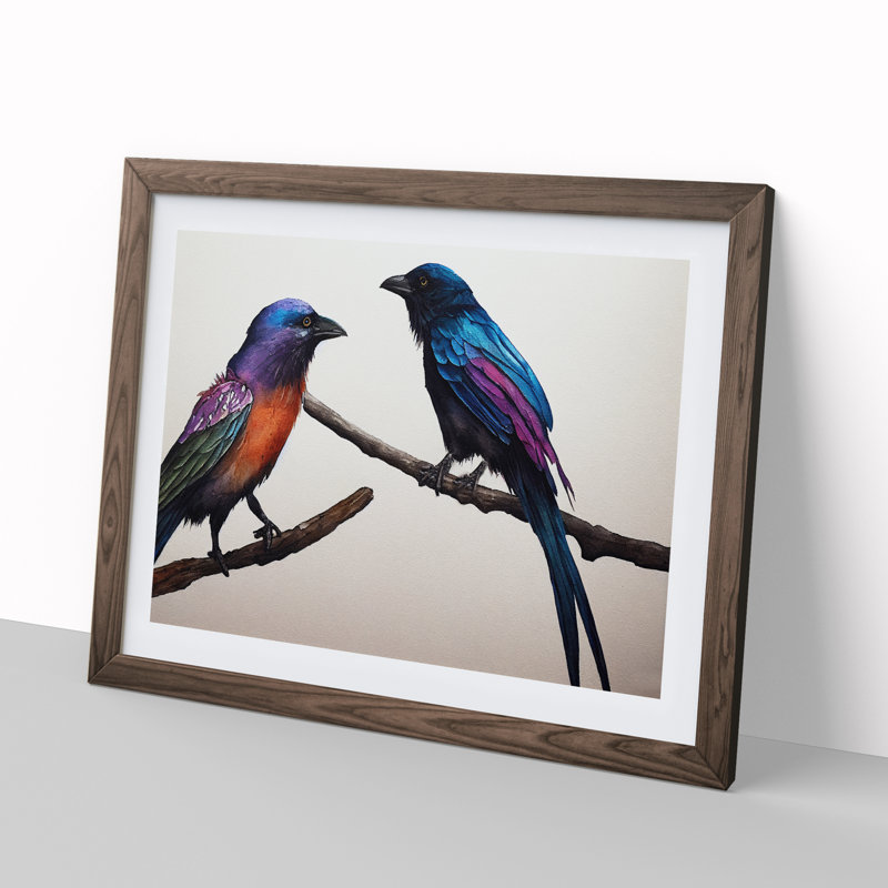 Crow Bird Watercolour Vol.3 - Framed Print, 46cm H x 64cm W x 2cm D, Walnut