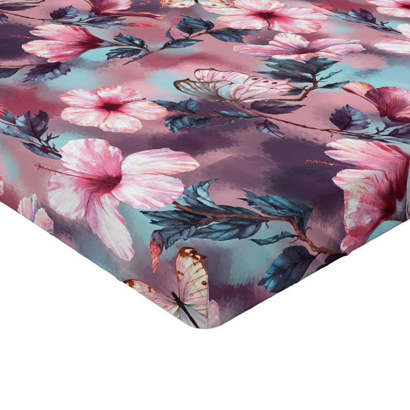 Drap-housse à motif floral Ambesonne, Rose, prune, bleu pâle / floral, Drap-housse de taille double