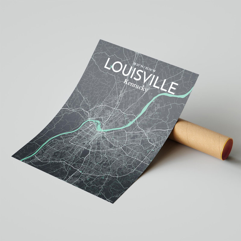 «Louisville City Map», impression, H 20 po x l 16 po, Vert/gris