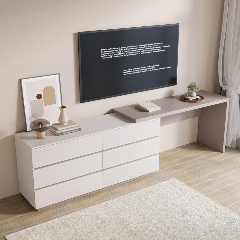 Amaly Modern Home Office Extendable Dresser Desk Combo with 6-Drawer