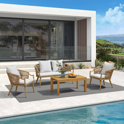 4 Pieces Patio Furniture Set Modern Aluminum Outdoor Sofa Set With High-density Cushions And Coffee Table Patio Conversation Sets For Backyard Porch Poolside