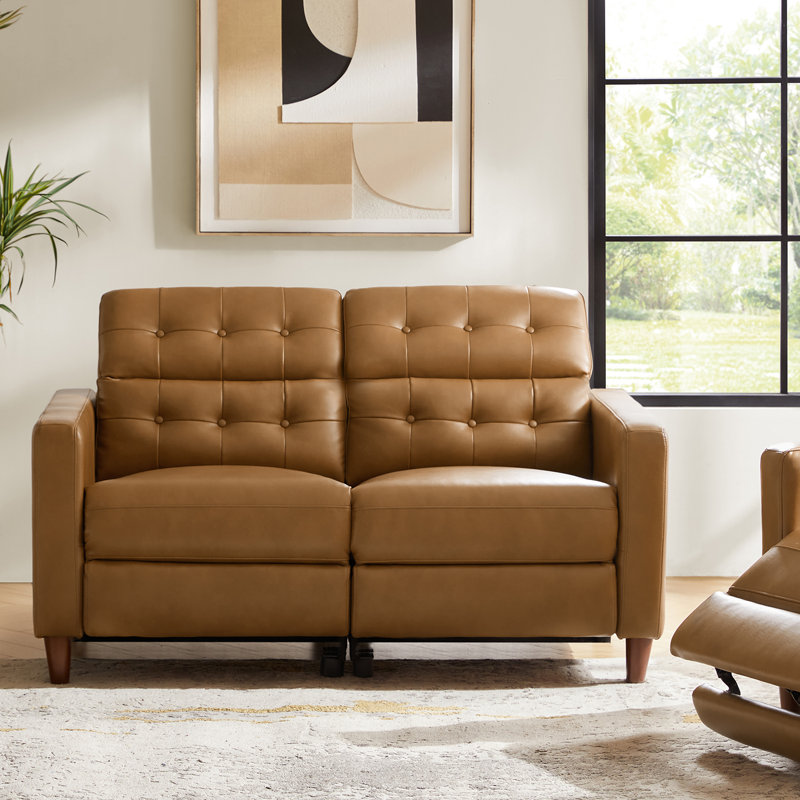 Gurdarshan Leather Dual-Motor Power Reclining Sofa, Camel