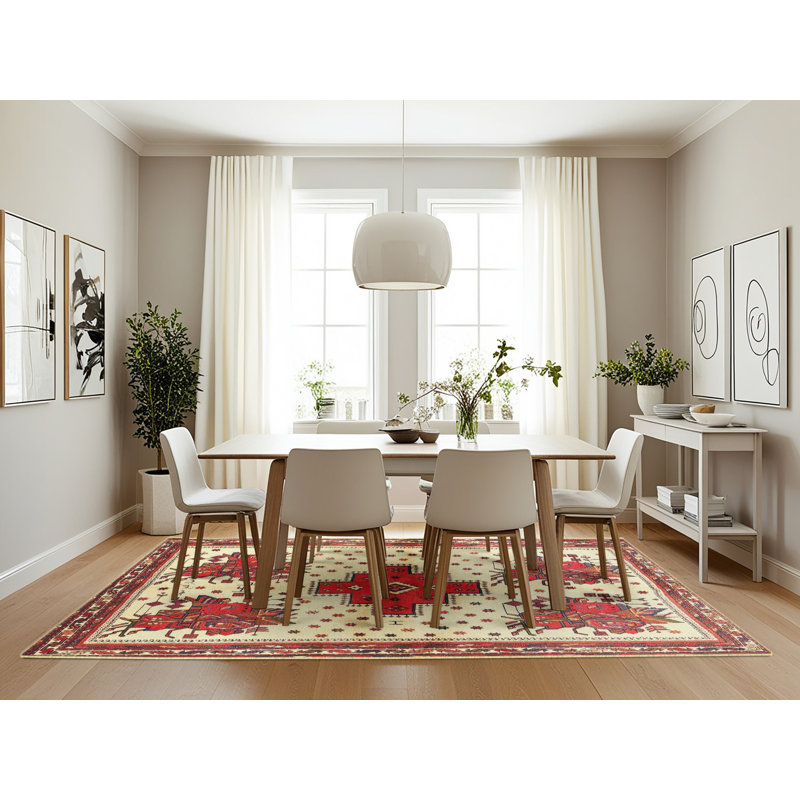 Tapis rouge / beige Southwestern, Rectangle 7 pi x 10 pi