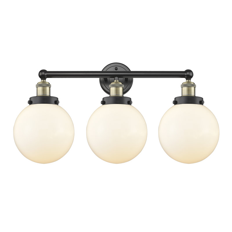 Éclairage pour meuble-lavabo à intensité variable à 3 lumières Alfonsa, Blanc mat, Laiton antique noir
