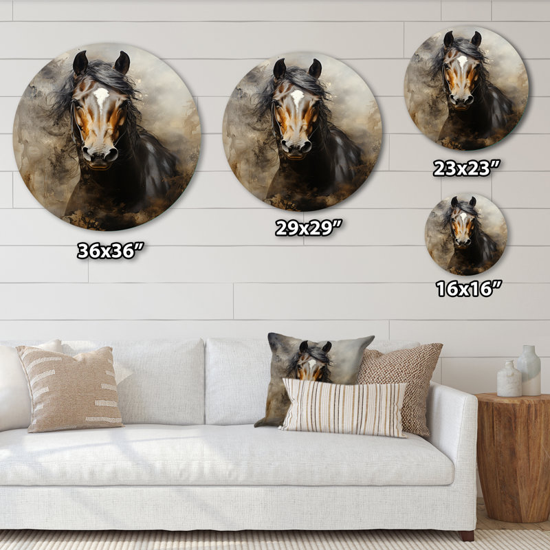 Cheval blanc, équitation dualité I - animaux, art en métal rond, H 16 po x l 16 po