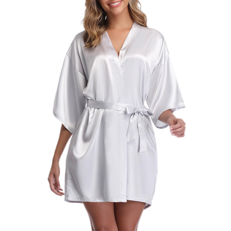 Renta Satin Above Knee Bathrobe, XL, Silver