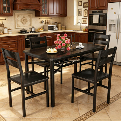 Table de cuisine en bois avec rangement, ensemble de table de salle à manger pour 4 personnes, table de salle à manger avec cadre en métal et panneau de fibres à densité moyenne, pour un petit espace, facile à assembler