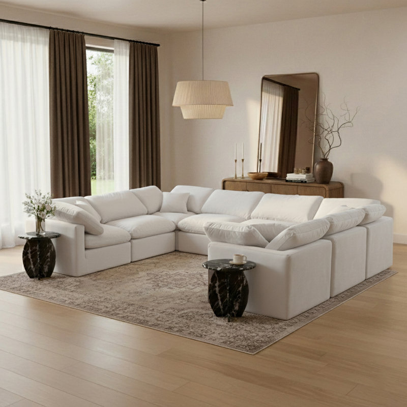 Itala Velvet U-Shaped Sectional Reversible, Cream Velvet