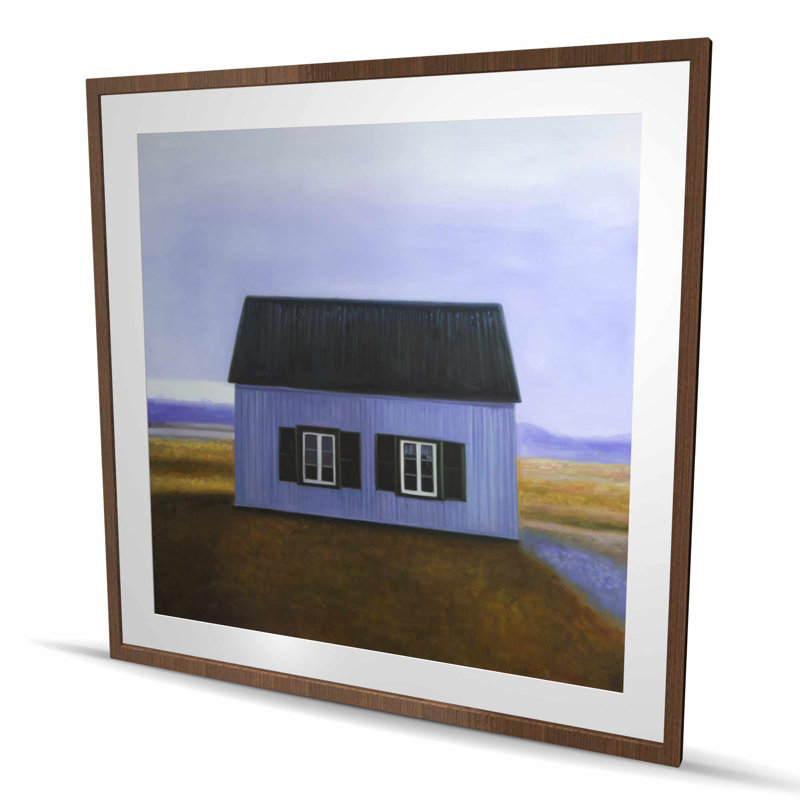 Blue barn - Rustic framed matted print for home decor