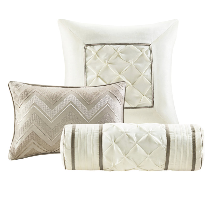 Édredon 7 pièces très grand taupe - magnifique broderie 1 édredon, 2 taies décoratives, 3 coussins, jupe de lit plissée - rembourrage d'apparence élégante inclus lavable