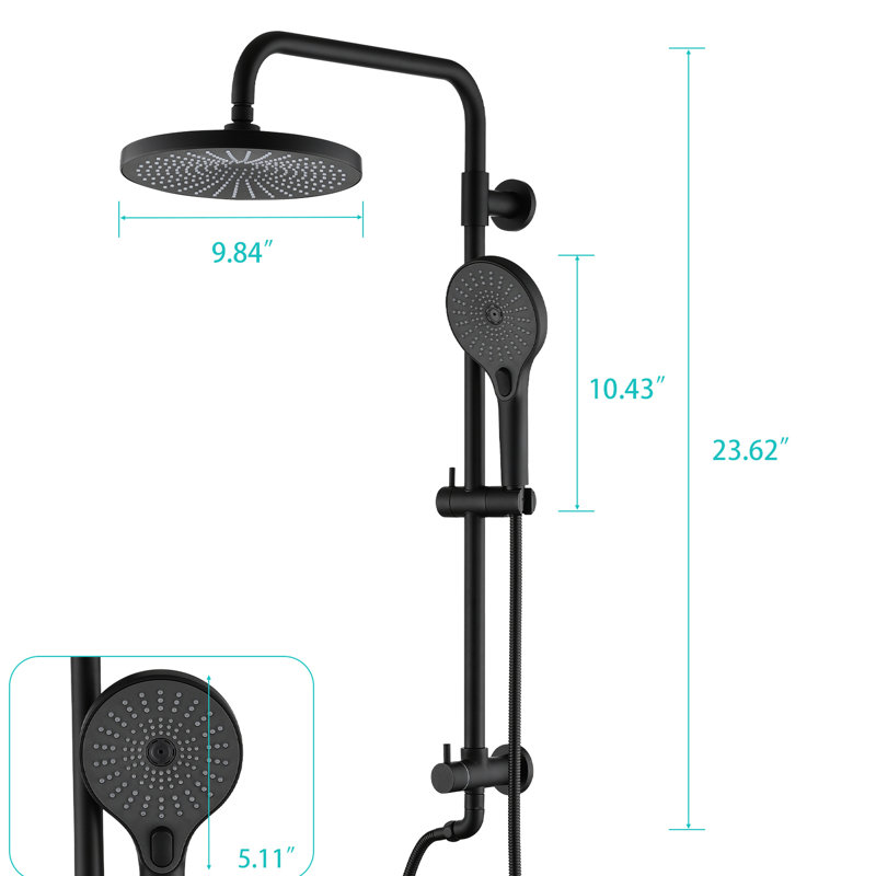 Système de douche à main et de pomme de douche à main noir mat - 3 réglages, barre coulissante réglable, résistance à la corrosion, débit de 1,8 gal / min, élimination facile de la calcaire, fixation murale à 8 po et à main, Scratch