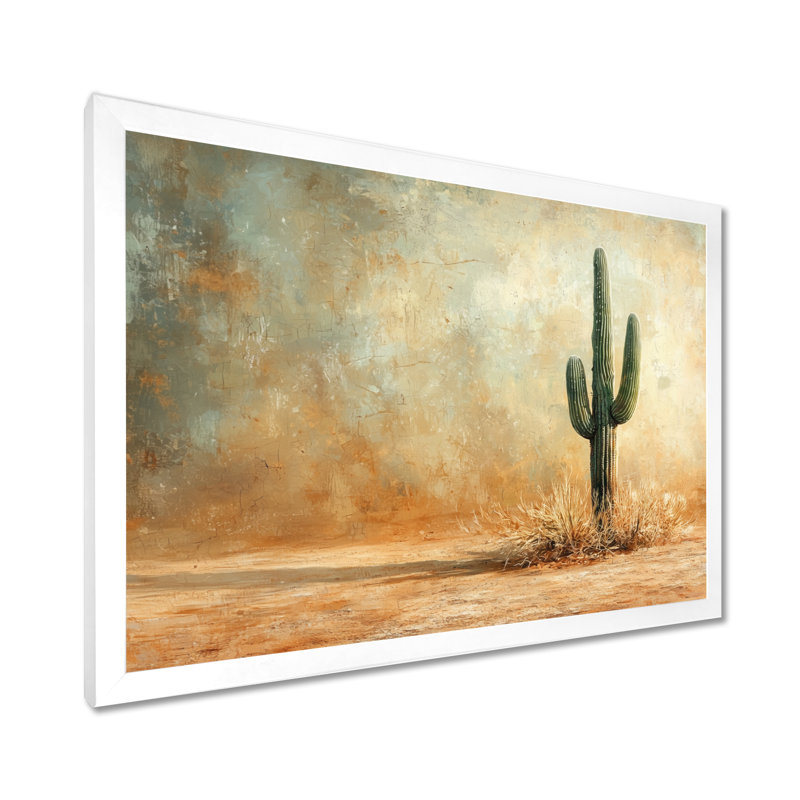 Minimalisme, cactus dans le désert, vent II - cactus, décoration murale, H 24 po x l 32 po, Cadre simple, Blanc