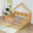 Full 2 Drawers Wood House Platform Bed with LED-730565873