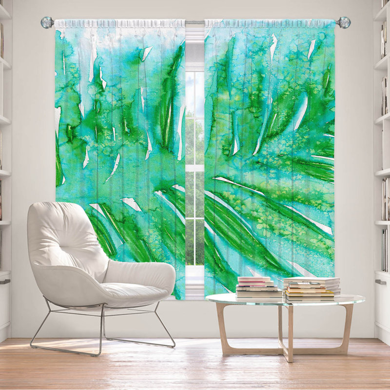Rideau simple occultant et isolant avec passe-tringle Paradise Palm, Turquoise / vert, L 40 po x L 61 po