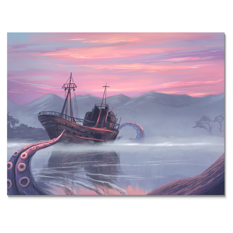 «Video Old Fantasy Abandonné Ship Kraken», impression sur toile flottante, H 12 po x l 20 po x P 1 po, Toile tendue