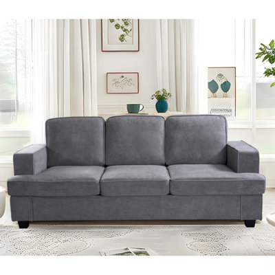 Canapé moderne en velours, canapé confortable à 3 places avec assise profonde et mousse haute densité, coussins de dossier amovibles, accoudoirs larges, meubles de salon pour la maison, l’appartement, le bureau, 
