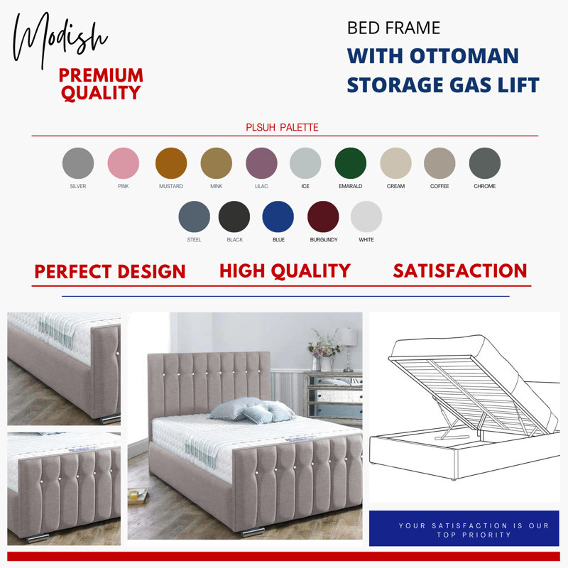 Upholstered Ottoman Storage Bed, Single (3'), Silver