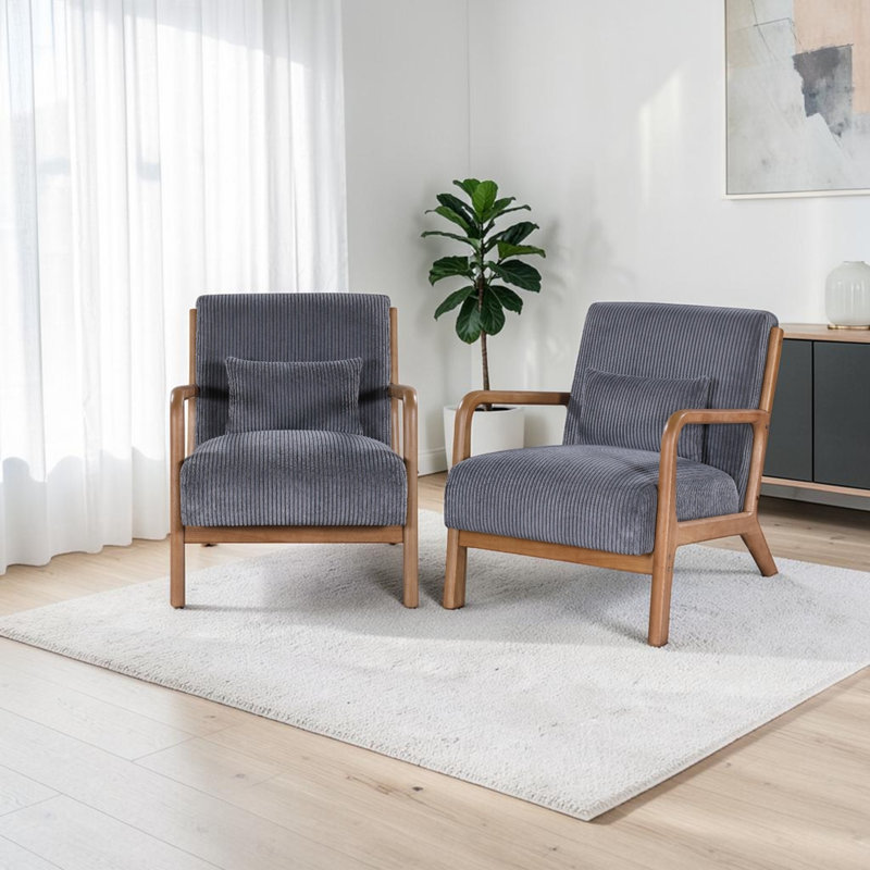 Chaises d'appoint rembourrées en velours côtelé Mid Century, Dark Grey
