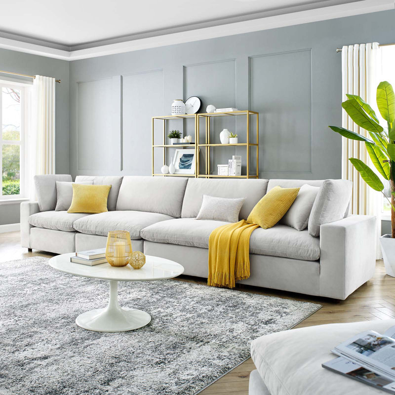 Modway Commix Down Filled Overstuffed Performance Velvet 4-Seater Sofa, Light Gray Velvet