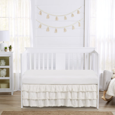 Boho Fringe Boho 100% Cotton Crib Dust Ruffle with Embroidery