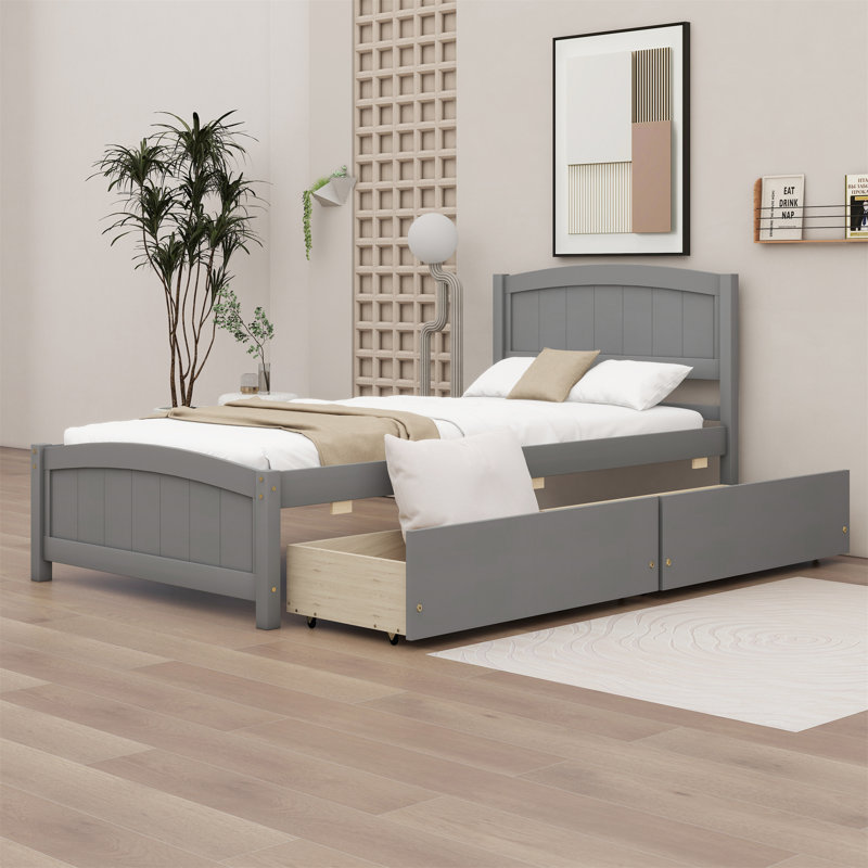 Lit plateforme simple avec deux tiroirs, Gris