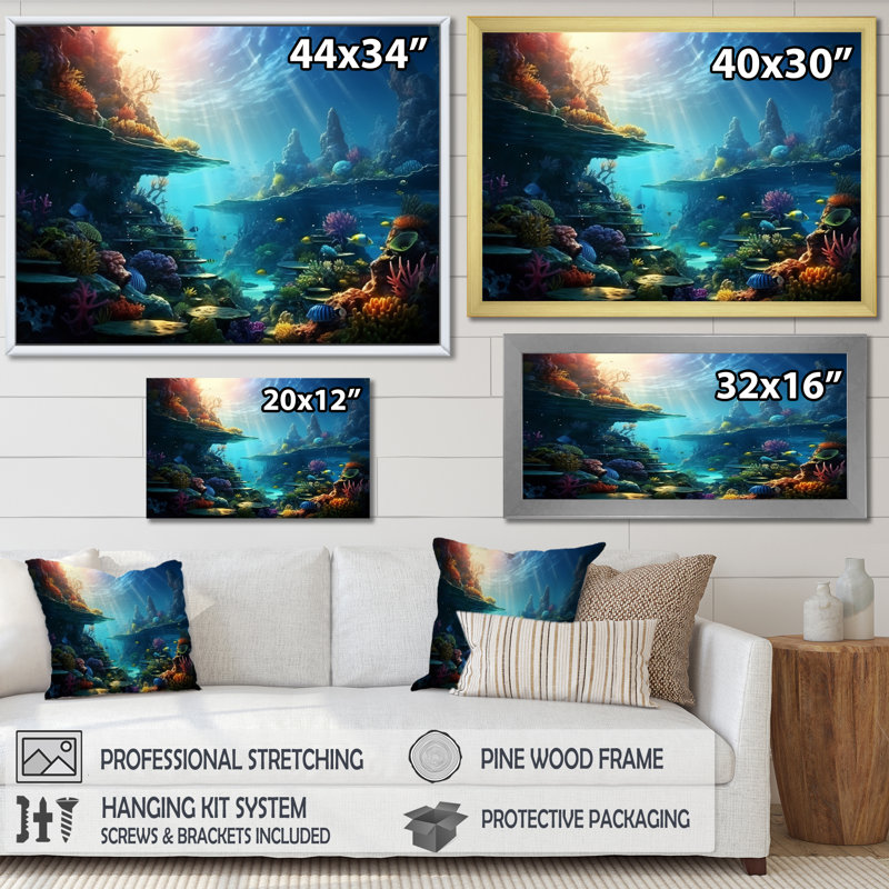 Paysage de corail II sur toile, Cadre photo blanc, H 34 po x l 44 po x P 1,5 po