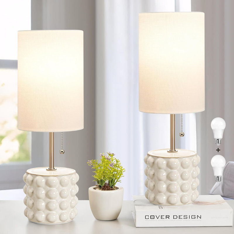 Petites lampes de table de chevet, lampes de table de chevet à chaînette moderne avec abat-jour en tissu, lampe de bureau blanche pour la chambre à coucher, le salon, la maison, le bureau, la lecture, 2 ampoules incluses